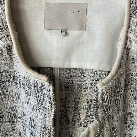 IRO Tweed Cream Jacket size S scoop neck wit zipper leather detail - Picture 7 of 12